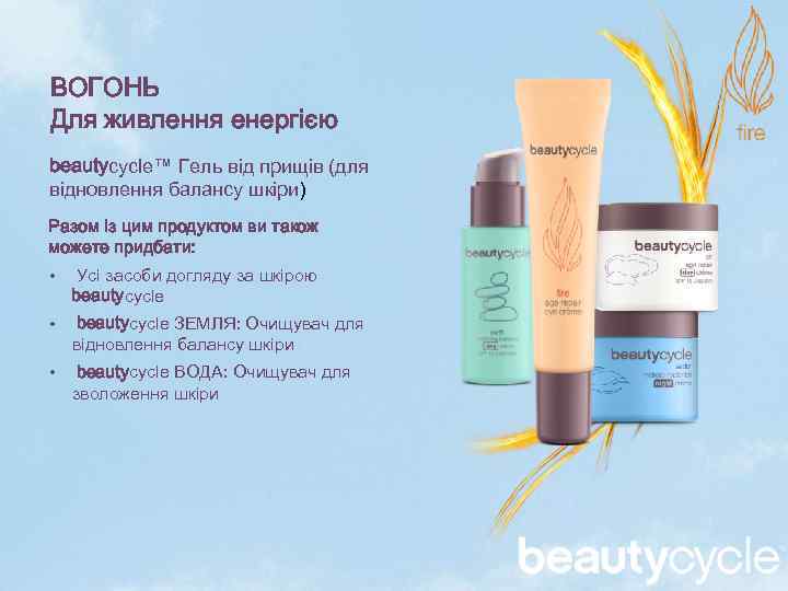 ВОГОНЬ Для живлення енергією beautycycle™ Гель від прищів (для відновлення балансу шкіри) Разом із