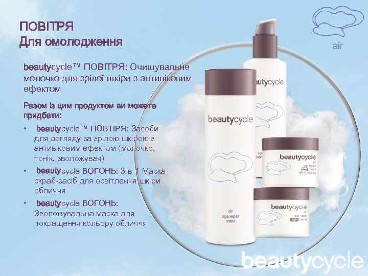 ПОВІТРЯ Для омолодження beautycycle™ ПОВІТРЯ: Очищувальне молочко для зрілої шкіри з антивіковим ефектом Разом