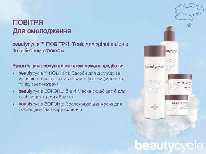 ПОВІТРЯ Для омолодження beautycycle™ ПОВІТРЯ: Тонік для зрілої шкіри з антивіковим ефектом Разом із