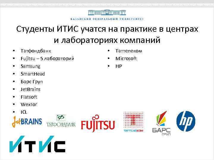 Студенты ИТИС учатся на практике в центрах и лабораториях компаний • • • Татфондбанк