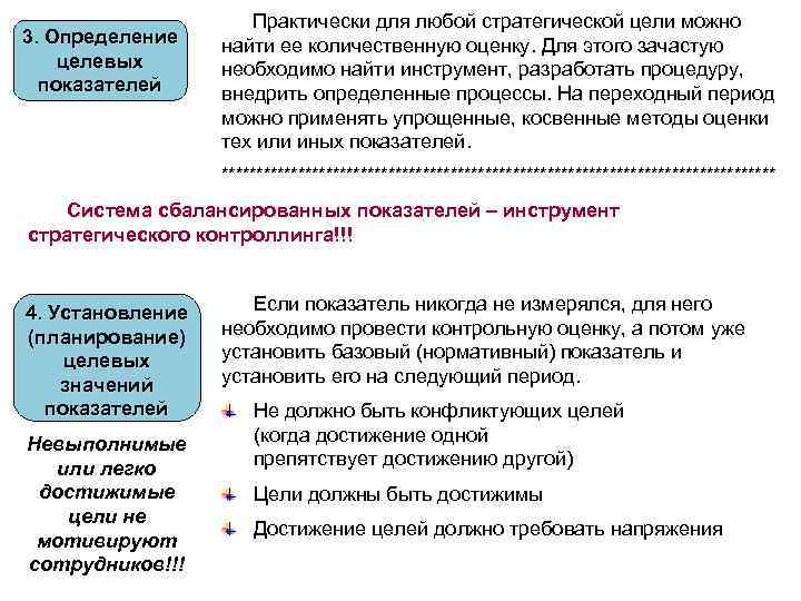 3. Определение целевых показателей Практически для любой стратегической цели можно найти ее количественную оценку.