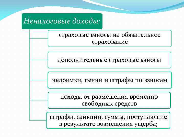 Неналоговые доходы: страховые взносы на обязательное страхование дополнительные страховые взносы недоимки, пенни и штрафы