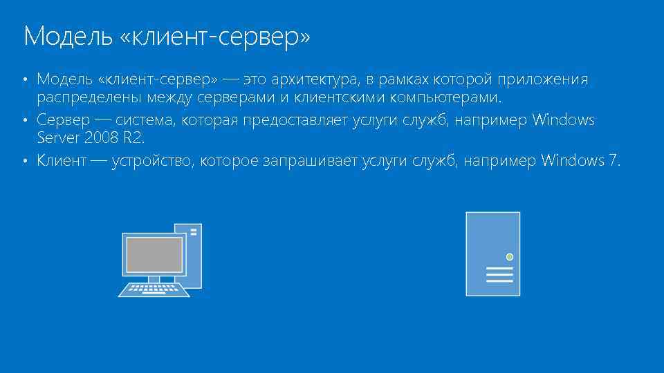 Модель «клиент-сервер» • Модель «клиент-сервер» — это архитектура, в рамках которой приложения распределены между