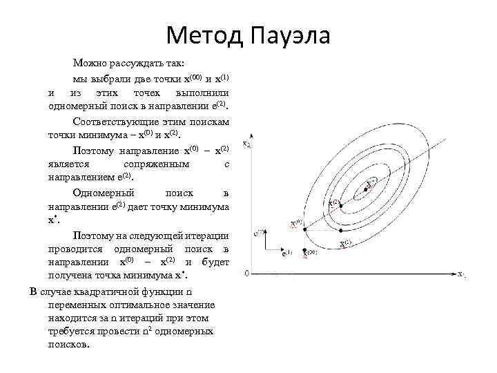 Метод Пауэла Можно рассуждать так: мы выбрали две точки х(00) и х(1) и из