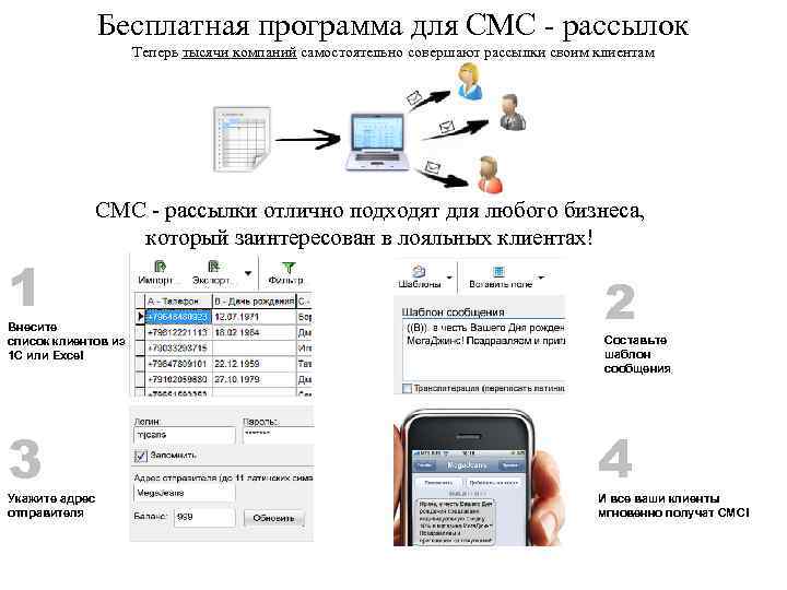 Бесплатная программа для СМС - рассылок Теперь тысячи компаний самостоятельно совершают рассылки своим клиентам