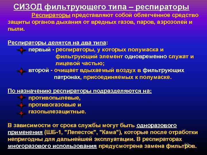 СИЗОД фильтрующего типа – респираторы Респираторы представляют собой облегченное средство защиты органов дыхания от