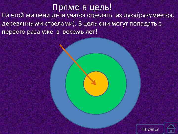 Прямо в цель! На этой мишени дети учатся стрелять из лука(разумеется, деревянными стрелами). В