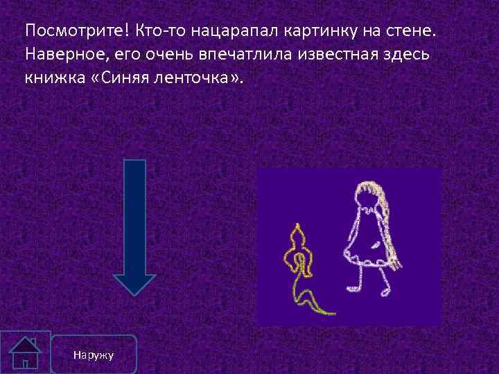 Посмотрите! Кто-то нацарапал картинку на стене. Наверное, его очень впечатлила известная здесь книжка «Синяя