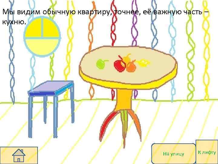 Мы видим обычную квартиру, точнее, её важную часть – кухню. На улицу К лифту