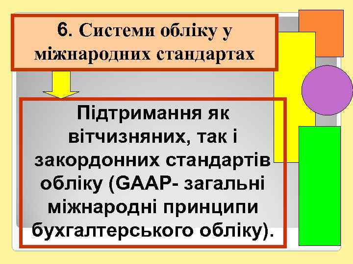 6. Системи обліку у міжнародних стандартах Підтримання як вітчизняних, так і закордонних стандартів обліку