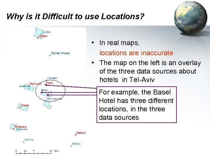 Why is it Difficult to use Locations? • In real maps, locations are inaccurate