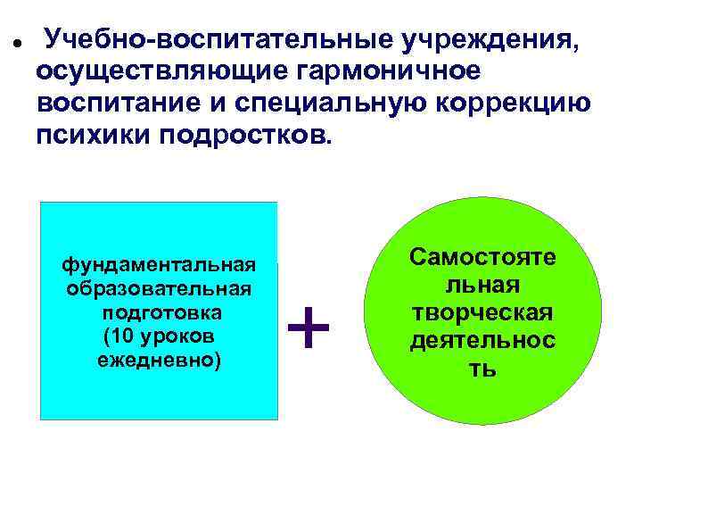  Учебно-воспитательные учреждения, осуществляющие гармоничное воспитание и специальную коррекцию психики подростков. фундаментальная образовательная подготовка