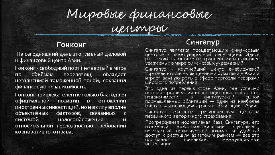 Мировые финансовые центры Гонконг На сегодняшний день это главный деловой и финансовый центр Азии.