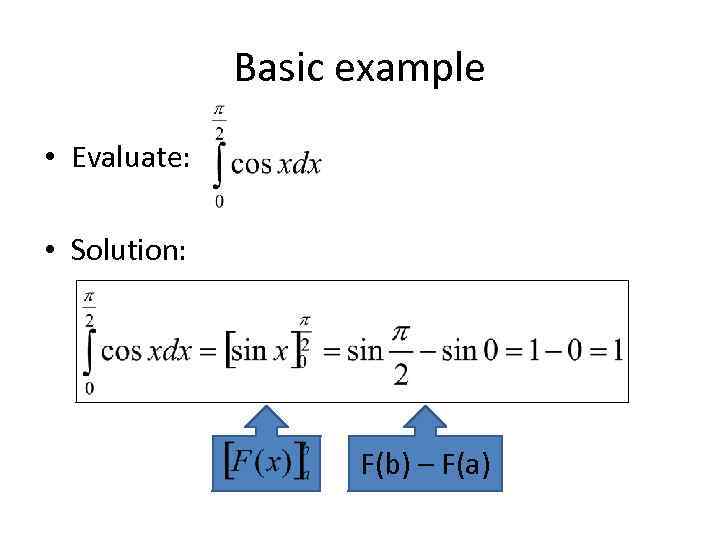 Basic example • Evaluate: • Solution: F(b) – F(a) 