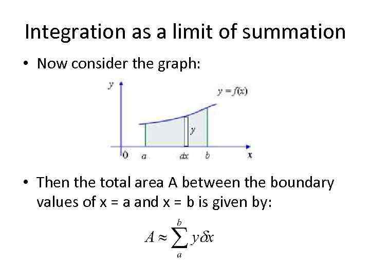 Integration as a limit of summation • Now consider the graph: • Then the