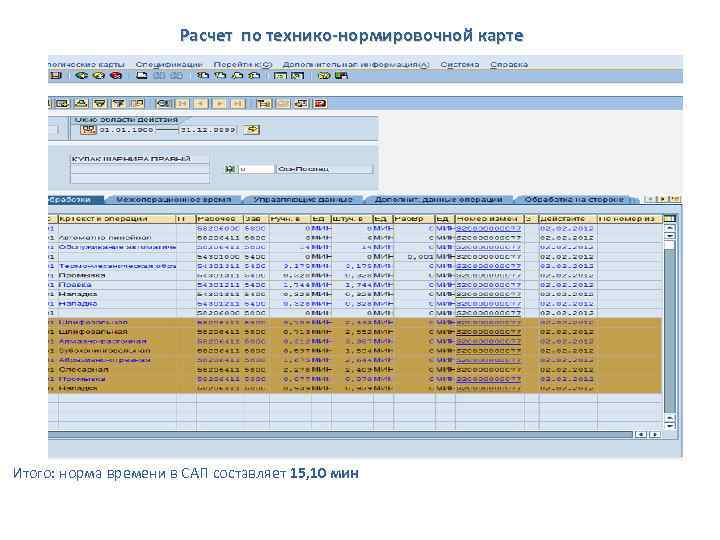 Расчет по технико-нормировочной карте АВТОМОБИЛЬНЫЙ ЗАВОД Итого: норма времени в САП составляет 15, 10