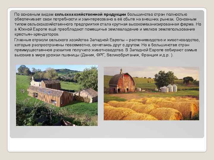  По основным видам сельскохозяйственной продукции большинство стран полностью обеспечивает свои потребности и заинтересовано