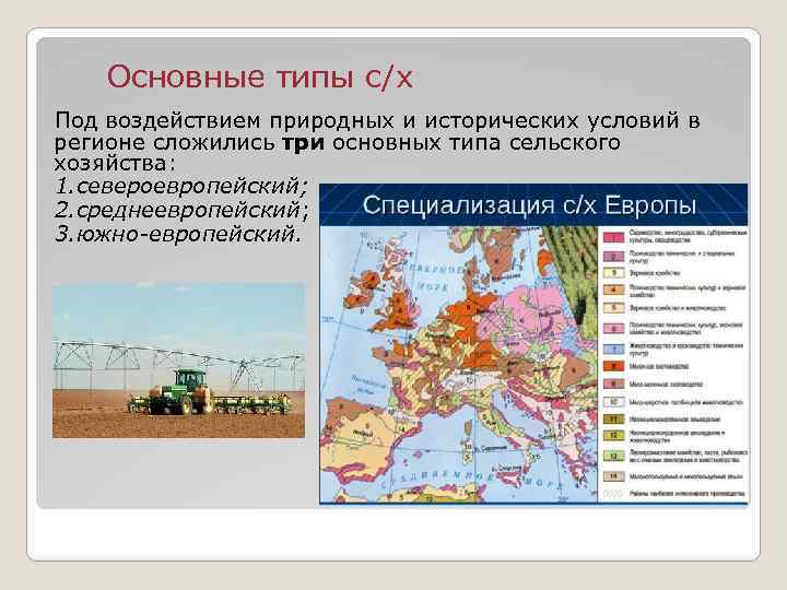 Основные типы с/х Под воздействием природных и исторических условий в регионе сложились три основных