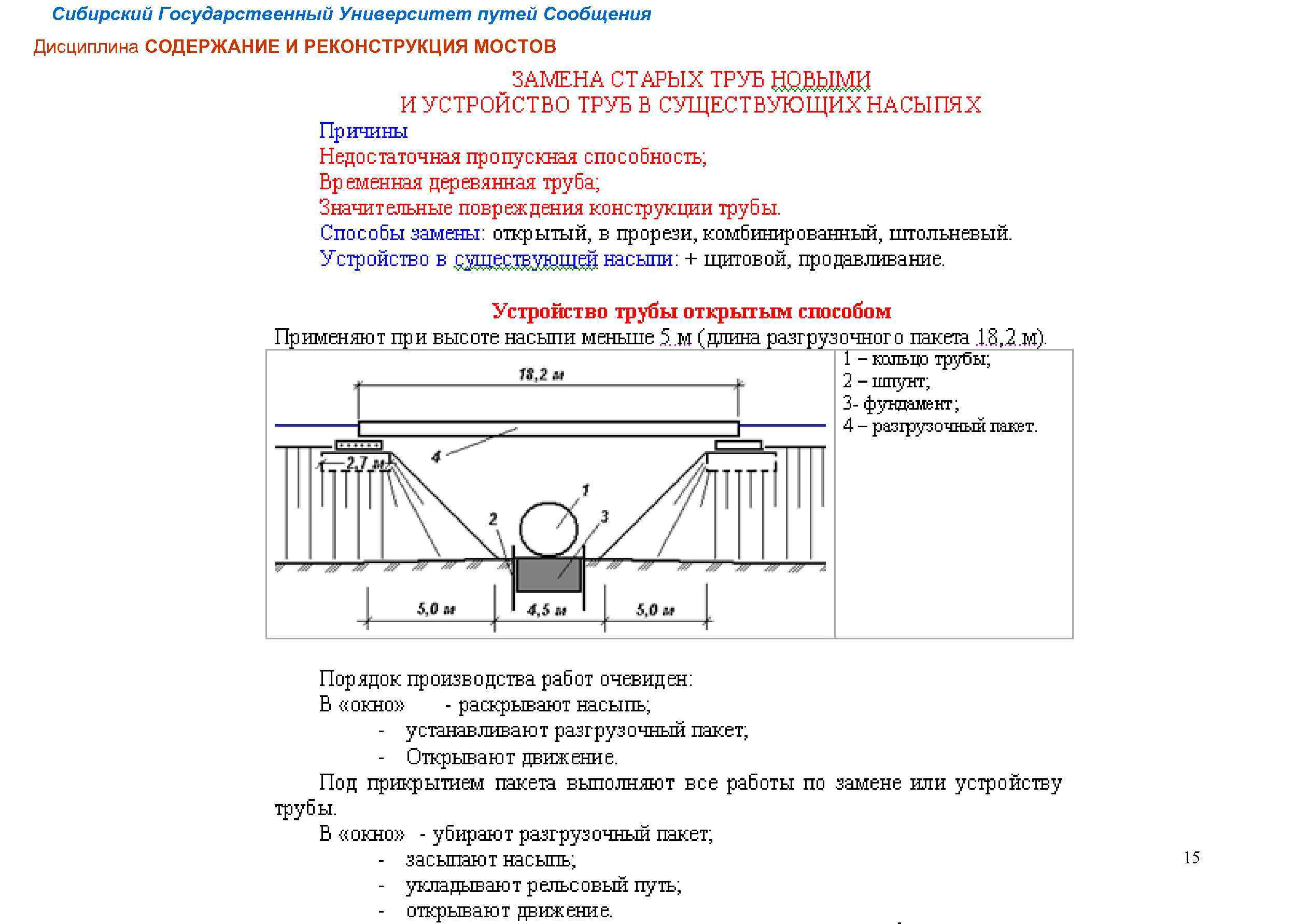 Сибирский Государственный Университет путей Сообщения Дисциплина СОДЕРЖАНИЕ И РЕКОНСТРУКЦИЯ МОСТОВ 15 