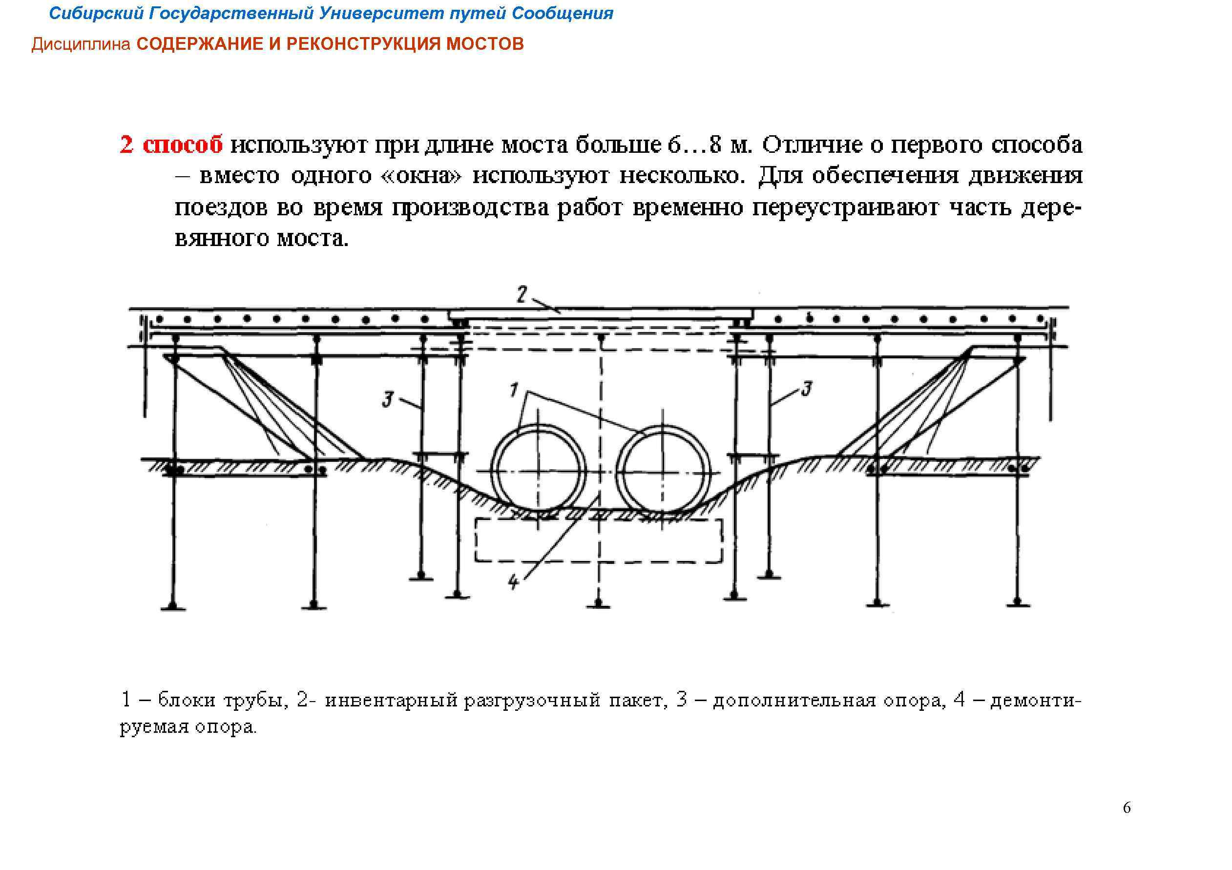 Сибирский Государственный Университет путей Сообщения Дисциплина СОДЕРЖАНИЕ И РЕКОНСТРУКЦИЯ МОСТОВ 6 
