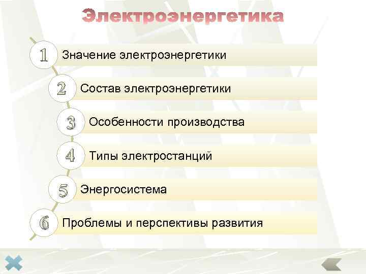 1 Значение электроэнергетики 2 Состав электроэнергетики 3 Особенности производства 4 Типы электростанций 5 6