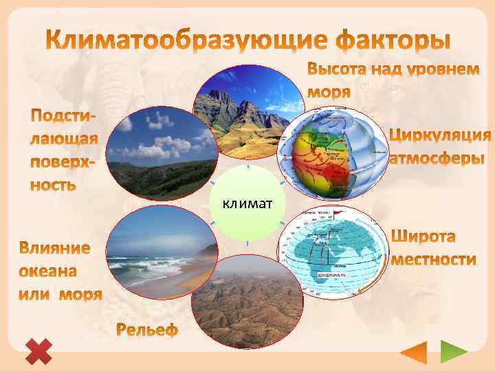 Перечислите основные климатообразующие факторы какой самый главный