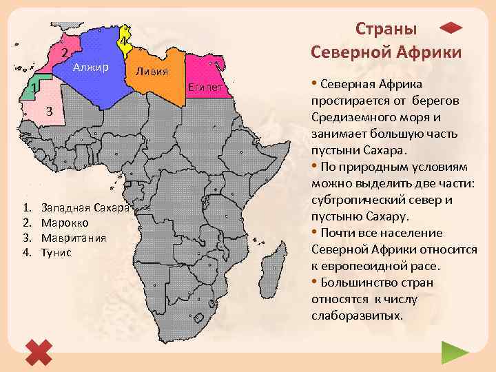 2 4 Алжир 1 Ливия Египет 3 1. 2. 3. 4. Страны Северной Африки