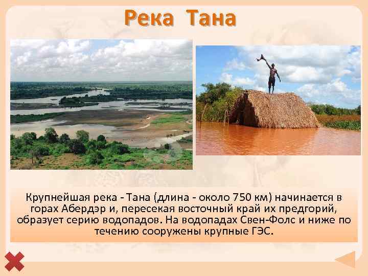 Река Тана Крупнейшая река - Тана (длина - около 750 км) начинается в горах