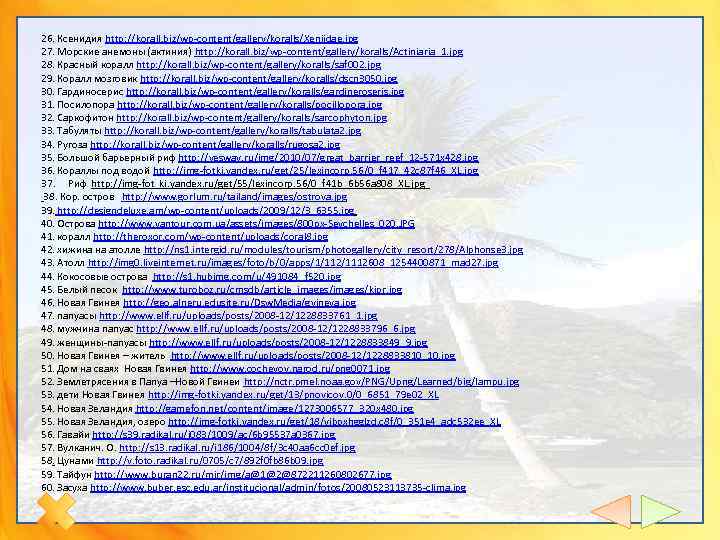 26. Ксенидия http: //korall. biz/wp-content/gallery/koralls/Xeniidae. jpg 27. Морские анемоны (актиния) http: //korall. biz/wp-content/gallery/koralls/Actiniaria_1. jpg