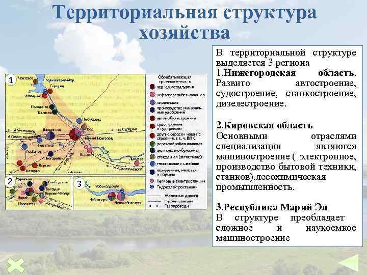 Территориальная структура хозяйства 1 В территориальной структуре выделяется 3 региона 1. Нижегородская область. Развито