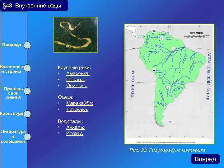 § 43. Внутренние воды Природа Население и страны Проверь свои знания Кроссворд Литература и