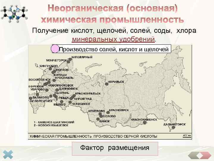 Центры производства минеральных удобрений на контурной карте