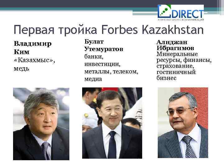 Первая тройка Forbes Kazakhstan Владимир Ким «Казахмыс» , медь Булат Утемуратов банки, инвестиции, металлы,