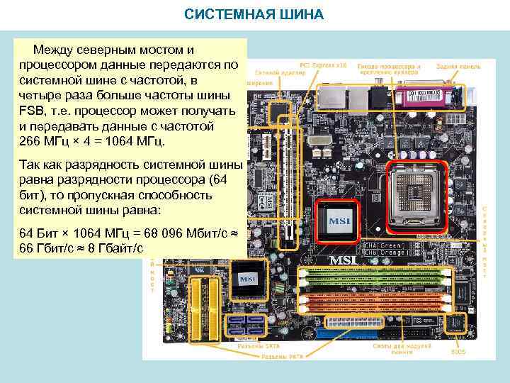 СИСТЕМНАЯ ШИНА Между северным мостом и процессором данные передаются по системной шине с частотой,