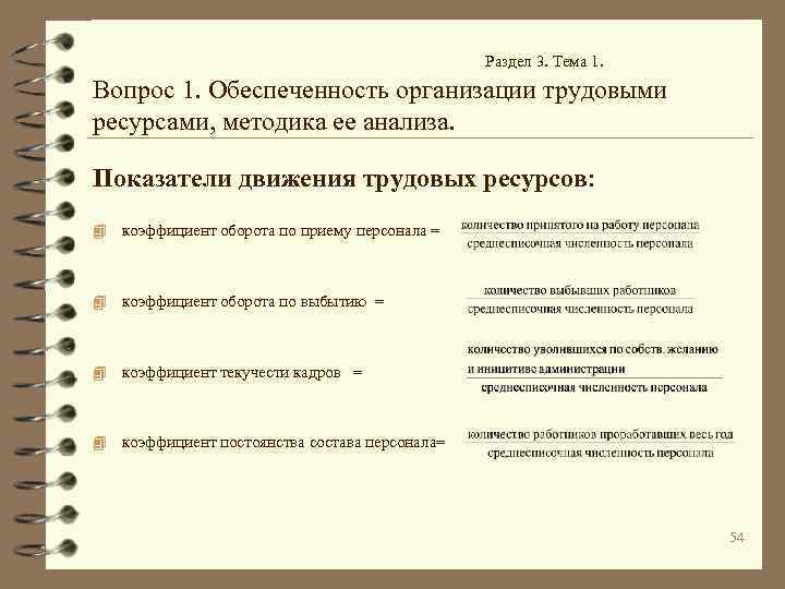 Раздел 3. Тема 1. Вопрос 1. Обеспеченность организации трудовыми ресурсами, методика ее анализа. Показатели