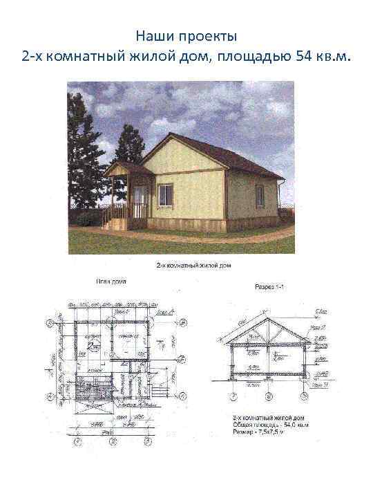 Наши проекты 2 -х комнатный жилой дом, площадью 54 кв. м. 