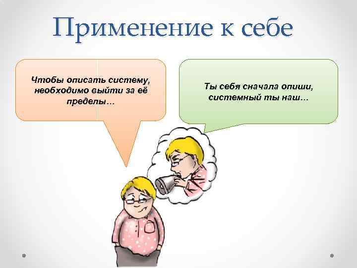 Применение к себе Чтобы описать систему, необходимо выйти за её пределы… Ты себя сначала