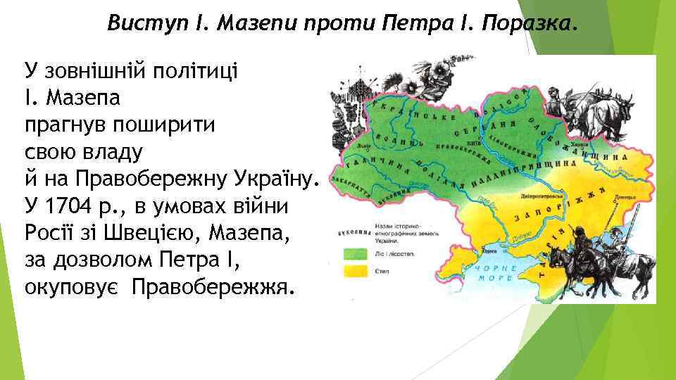 Виступ І. Мазепи проти Петра І. Поразка. У зовнішній політиці І. Мазепа прагнув поширити