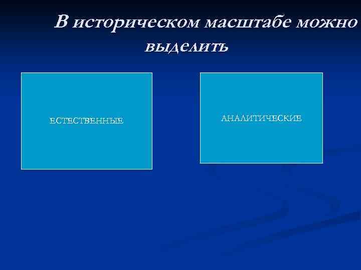 В историческом масштабе можно выделить ЕСТЕСТВЕННЫЕ АНАЛИТИЧЕСКИЕ 