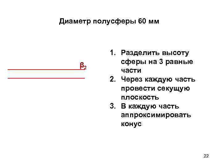 Диаметр полусферы 60 мм β 2 1. Разделить высоту сферы на 3 равные части