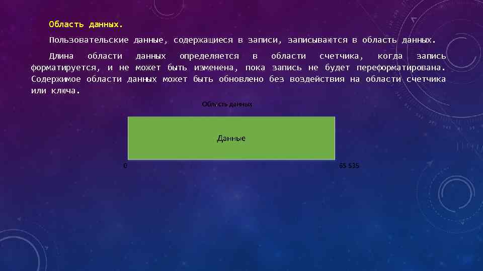 Область данных. Длина данных. Область данных содержащий все и все кроме корневого. Пользовательские данные.