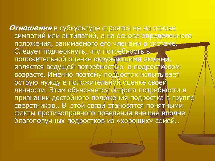  Отношения в субкультуре строятся не на основе симпатий или антипатий, а на основе