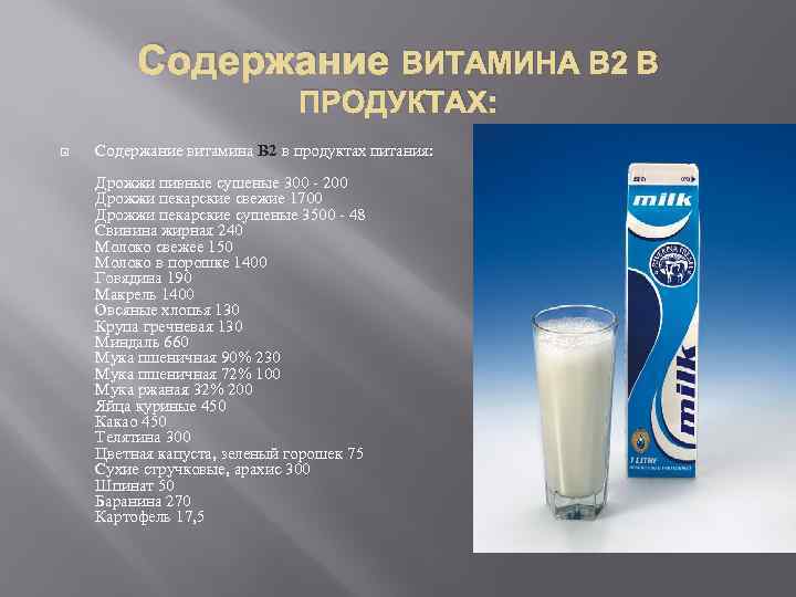 Содержание ВИТАМИНА В 2 В ПРОДУКТАХ: Содержание витамина B 2 в продуктах питания: Дрожжи