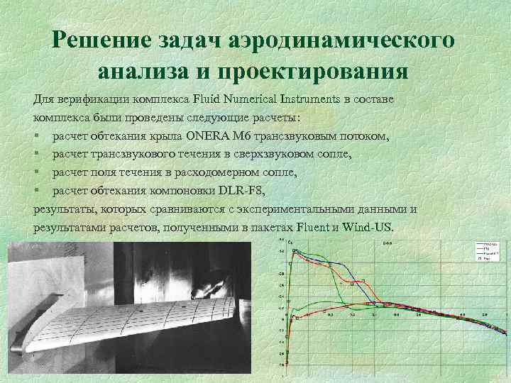 Решение задач аэродинамического анализа и проектирования Для верификации комплекса Fluid Numerical Instruments в составе