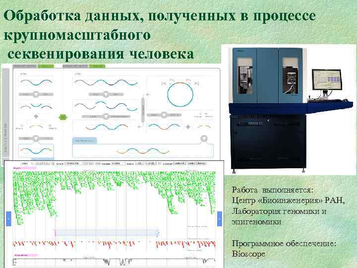 Обработка данных, полученных в процессе крупномасштабного секвенирования человека Работа выполняется: Центр «Биоинженерия» РАН, Лаборатория
