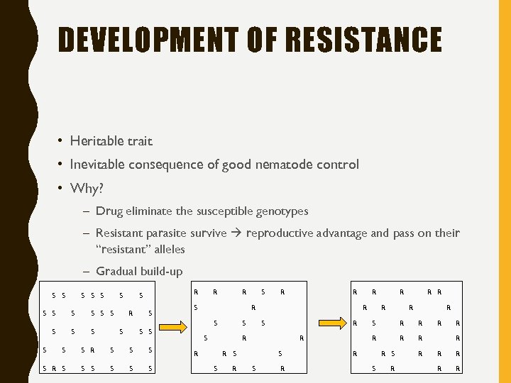 DEVELOPMENT OF RESISTANCE • Heritable trait • Inevitable consequence of good nematode control •