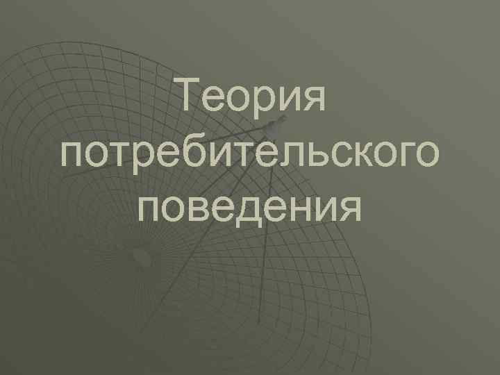 Теория потребительского поведения 