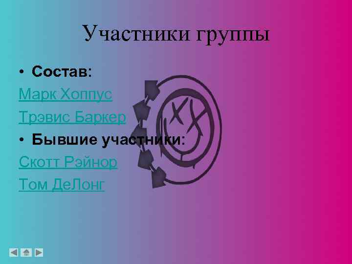 Участники группы • Состав: Марк Хоппус Трэвис Баркер • Бывшие участники: Скотт Рэйнор Том