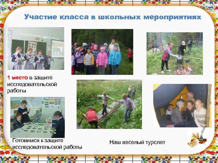 Участие класса в школьных мероприятиях 1 место в защите исследовательской работы Готовимся к защите
