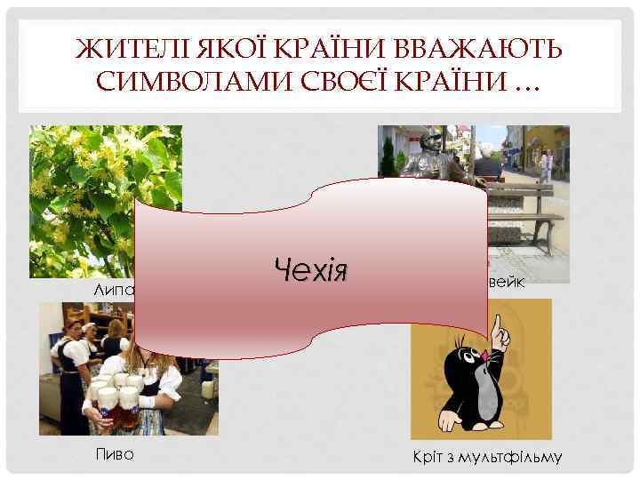 ЖИТЕЛІ ЯКОЇ КРАЇНИ ВВАЖАЮТЬ СИМВОЛАМИ СВОЄЇ КРАЇНИ … Липа Пиво Чехія Солдат Швейк Кріт